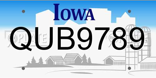 QUB9789 Iowa License Plate