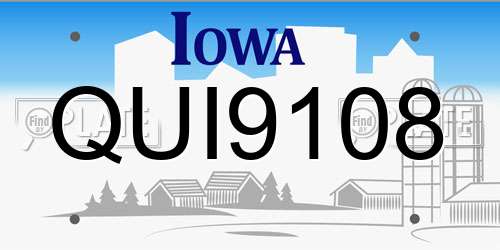 QUI9108 Iowa License Plate