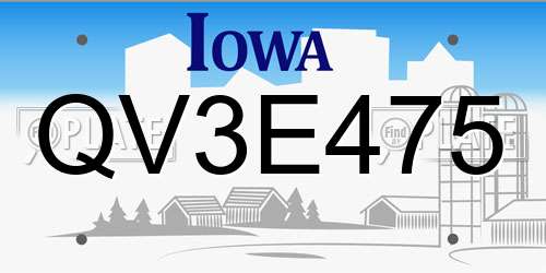 QV3E475 Iowa License Plate