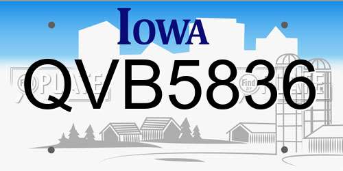 QVB5836 Iowa License Plate