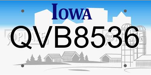 QVB8536 Iowa License Plate