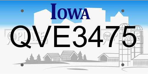 QVE3475 Iowa License Plate