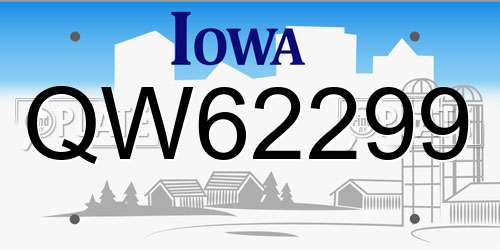 QW62299 Iowa License Plate