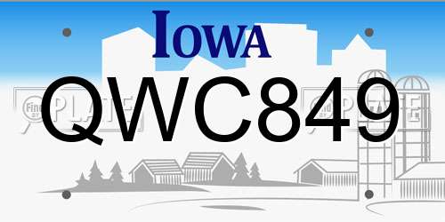 QWC849 Iowa License Plate
