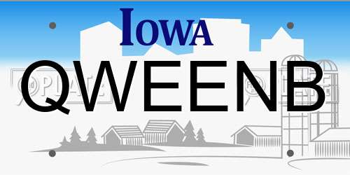 QWEENB Iowa License Plate