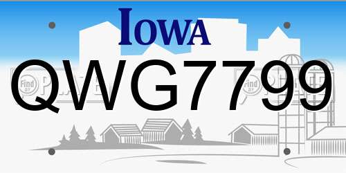 QWG7799 Iowa License Plate