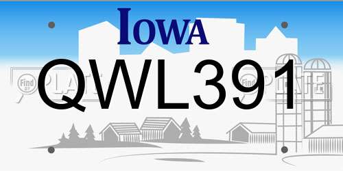 QWL391 Iowa License Plate