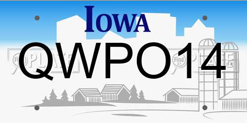 QWPO14 Iowa License Plate