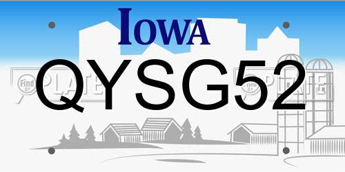 QYSG52 Iowa License Plate