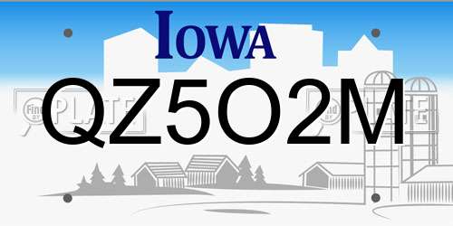 QZ5O2M Iowa License Plate