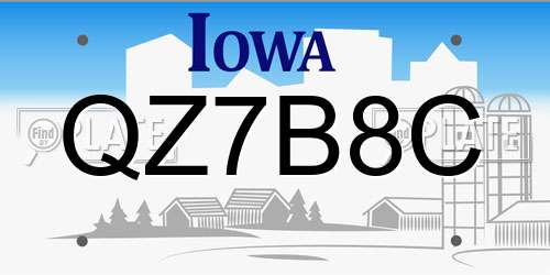 QZ7B8C Iowa License Plate