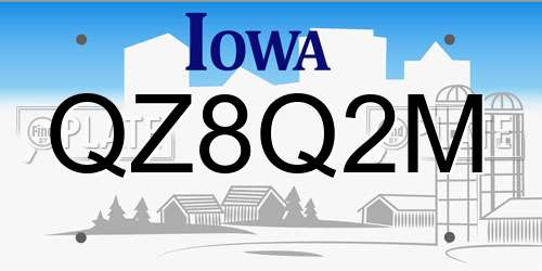 QZ8Q2M Iowa License Plate