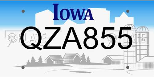 QZA855 Iowa License Plate