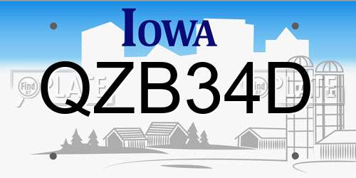 QZB34D Iowa License Plate