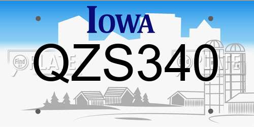 QZS340 Iowa License Plate