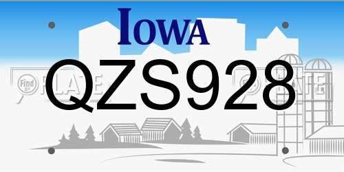 QZS928 Iowa License Plate