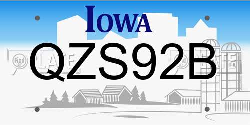 QZS92B Iowa License Plate