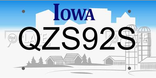 QZS92S Iowa License Plate