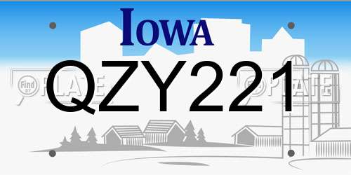 QZY221 Iowa License Plate