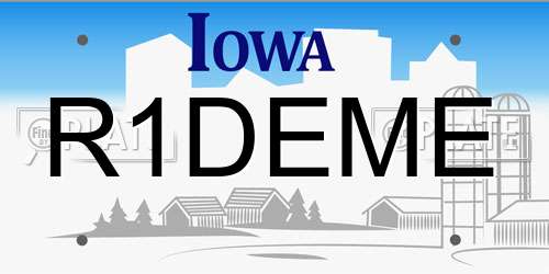R1DEME Iowa License Plate