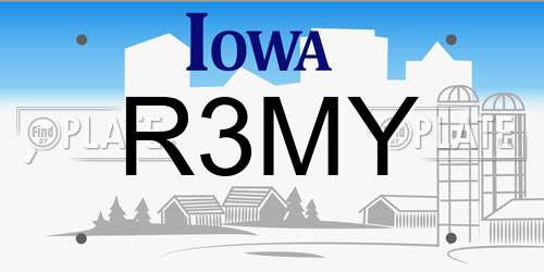 R3MY Iowa License Plate