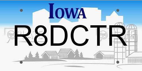 R8DCTR Iowa License Plate
