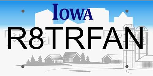 R8TRFAN Iowa License Plate