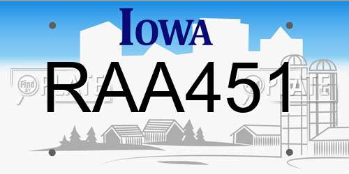 RAA451 Iowa License Plate