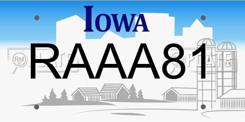 RAAA81 Iowa License Plate