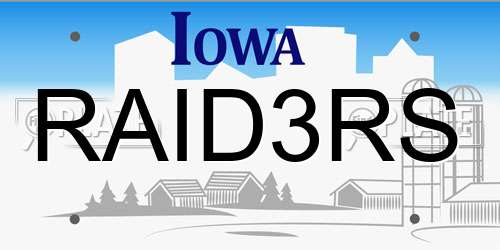 RAID3RS Iowa License Plate