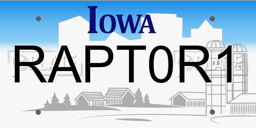 RAPT0R1 Iowa License Plate