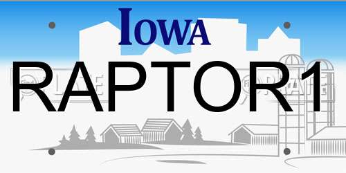 RAPTOR1 Iowa License Plate
