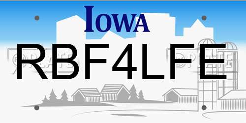 RBF4LFE Iowa License Plate
