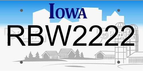 RBW2222 Iowa License Plate