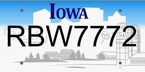 RBW7772 Iowa License Plate