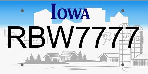 RBW7777 Iowa License Plate