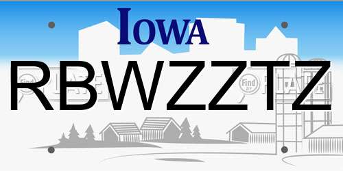RBWZZTZ Iowa License Plate