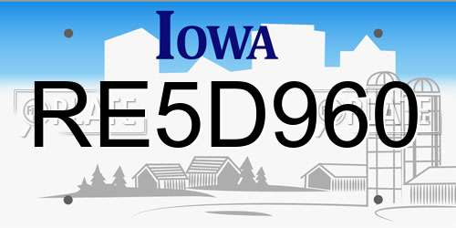RE5D960 Iowa License Plate