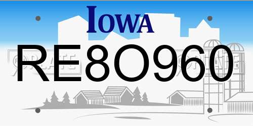 RE8O960 Iowa License Plate