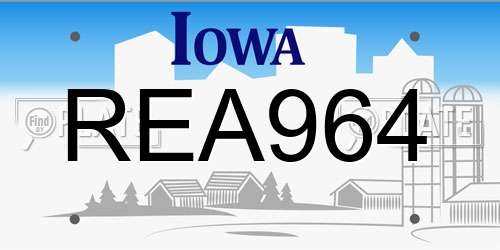 REA964 Iowa License Plate