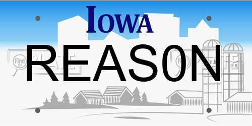 REAS0N Iowa License Plate