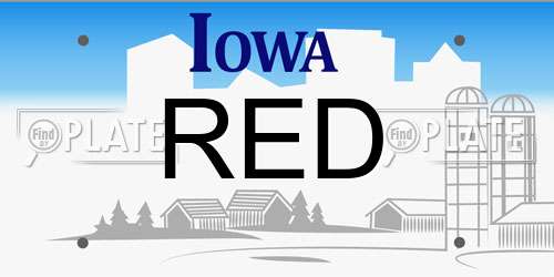 RED Iowa License Plate