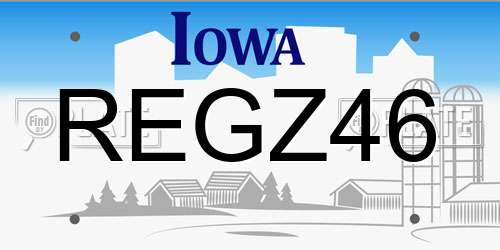 REGZ46 Iowa License Plate