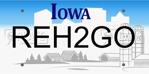 REH2GO Iowa License Plate