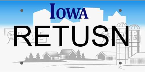 RETUSN Iowa License Plate