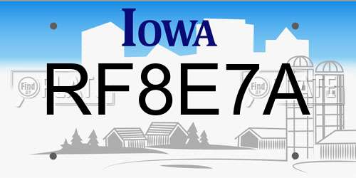 RF8E7A Iowa License Plate
