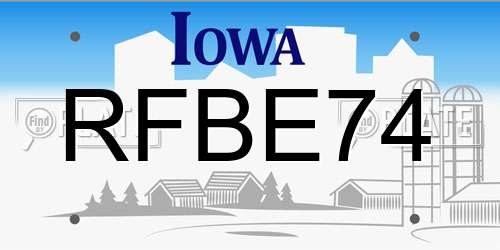 RFBE74 Iowa License Plate