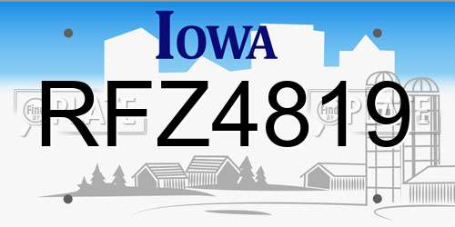 RFZ4819 Iowa License Plate