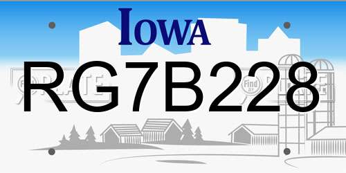 RG7B228 Iowa License Plate