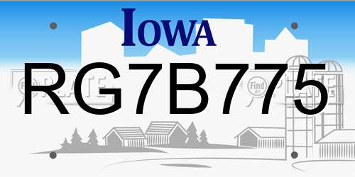 RG7B775 Iowa License Plate